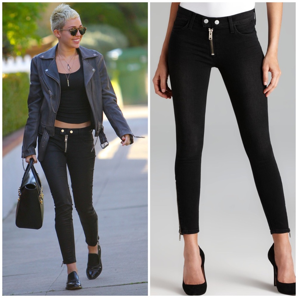 TEXTILE Elizabeth and James Black Zip Skinny Jeans As Seen on Miley Cyrus
